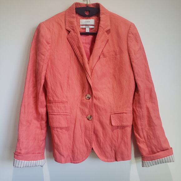 J Crew Schoolboy Blazer Women's 0 Peach Coral 2 Button Closure Lined - Picture 1 of 15